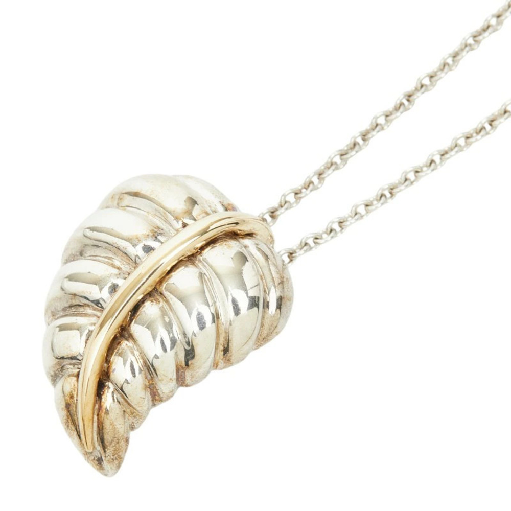 Tiffany Co Leaf Motif Chain Pendant Necklace Silver Yellow Gold TIFFANYCo